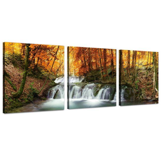 Πίνακας σε καμβά Forest waterfall, τρίπτυχος