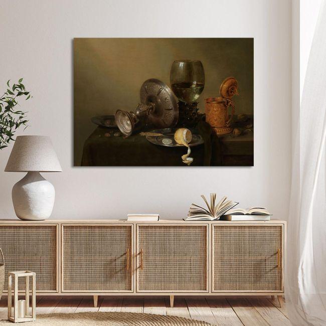Canvas print Still life with a gilded beer tankard, Willem Claesz