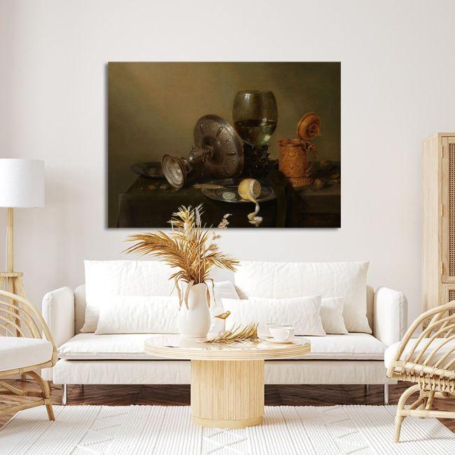 Canvas print Still life with a gilded beer tankard, Willem Claesz