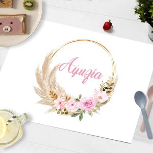 Placemat, Pampas grass and pink flowers