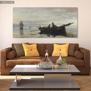 Canvas print Gathering the fishnets, panoramic