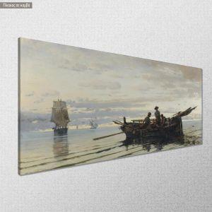 Πίνακας σε καμβά Μαζεύοντας τα δίχτυα Βολανάκης πανοραμικός Καμβάς τελαρωμένος Όψη 1 2