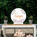 Wooden printed sign, Flowers pink variations theme
