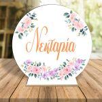 Wooden printed sign, Flowers pink variations theme