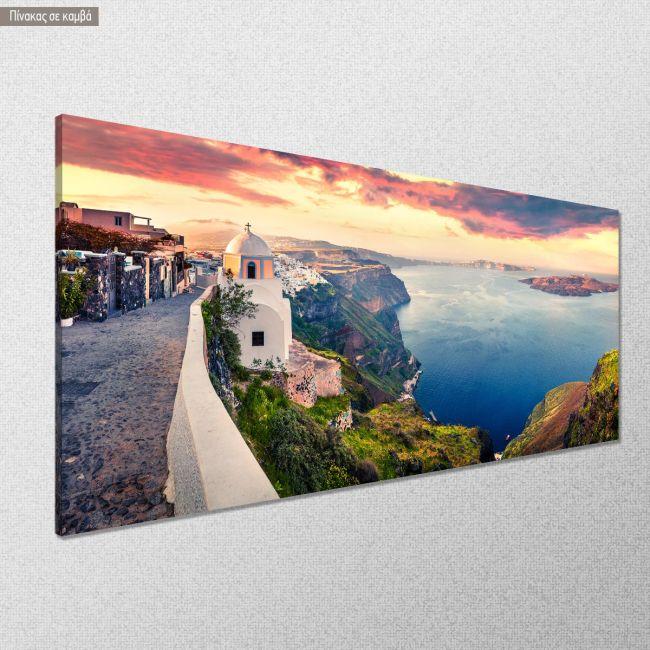 Canvas print Sunny morning in Santorini, panoramic