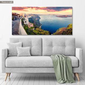 Canvas print Sunny morning in Santorini, panoramic