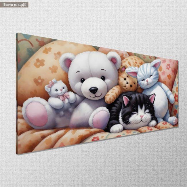 Πίνακας σε καμβά Sleeping with stuffed toys, πανοραμικός