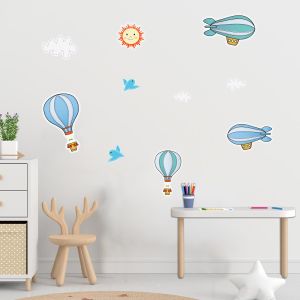 Αυτοκόλλητα τοίχου παιδικά Αερόστατα ήλιος και σύννεφα