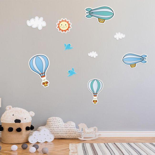 Kids wall stickers Hot air balloons sun and clouds