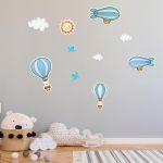Kids wall stickers Hot air balloons sun and clouds