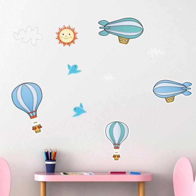 Kids wall stickers Hot air balloons sun and clouds