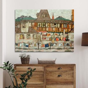 Πίνακας ζωγραφικής Houses with drying laundry Schiele E. Καμβάς τελαρωμένος