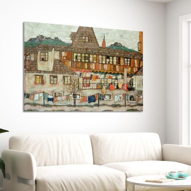 Canvas print Houses with drying laundry, Schiele E.