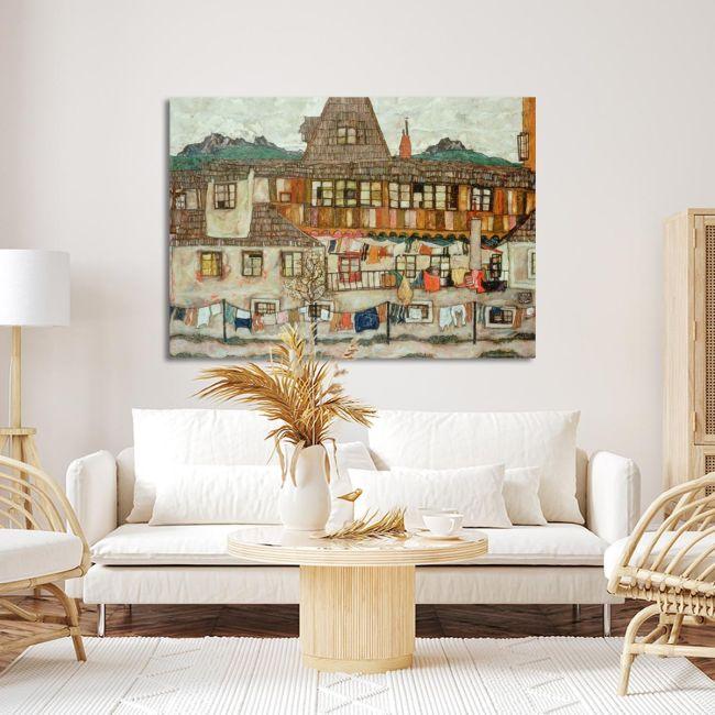 Πίνακας ζωγραφικής Houses with drying laundry Schiele E. Καμβάς τελαρωμένος