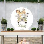 Wooden printed sign, hand drawn animals pampas grass wreath