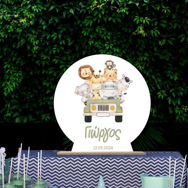 Wooden printed sign, hand drawn animals pampas grass wreath