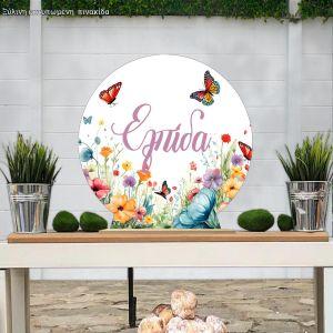 Wooden printed sign, Flowers butterflies