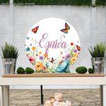 Wooden printed sign, Flowers butterflies