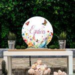 Wooden printed sign, Flowers butterflies