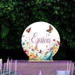 Wooden printed sign, Flowers butterflies