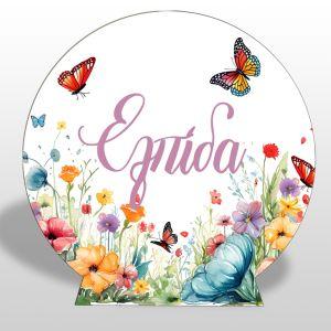 Ξύλινη πινακίδα candy bar Λουλούδια και πεταλούδες, με ακουαρέλα floral σχέδιο. 2