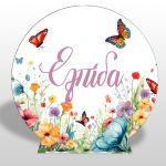 Wooden printed sign, Flowers butterflies