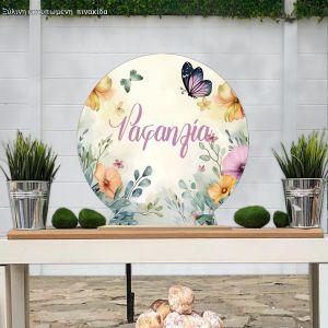 Wooden printed sign, Flowers butterflies watercolor