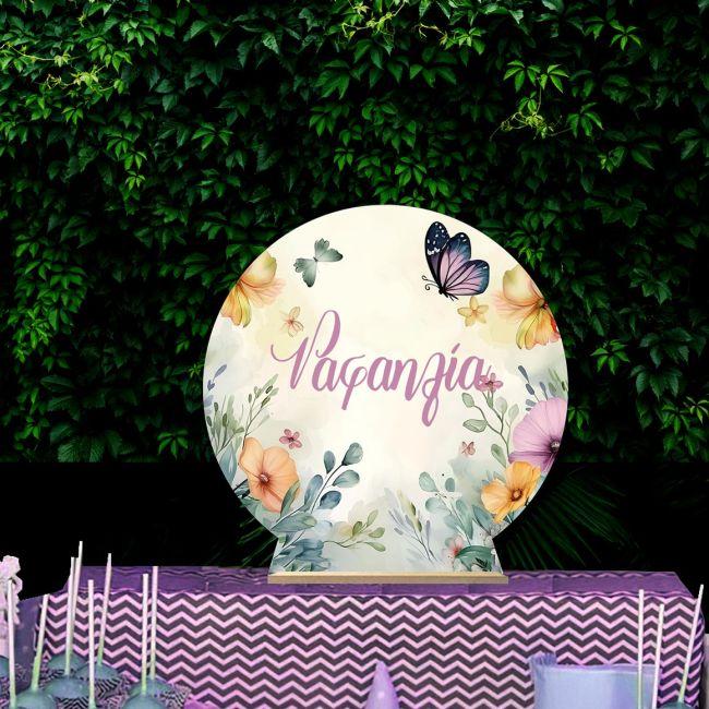 Wooden printed sign, Flowers butterflies watercolor