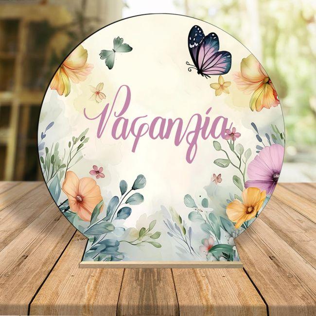 Wooden printed sign, Flowers butterflies watercolor