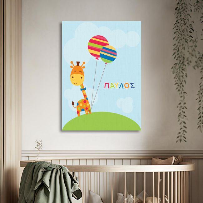 Canvas print Giraffe with balloons