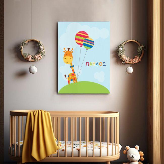 Canvas print Giraffe with balloons