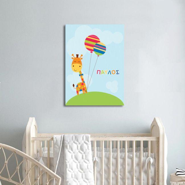Canvas print Giraffe with balloons