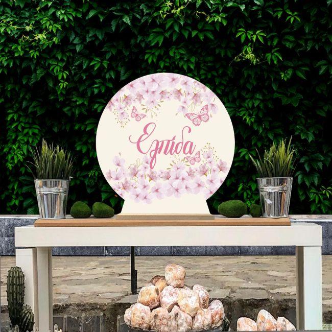 Wooden printed sign, Flowers butterflies
