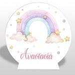 Wooden printed sign, Rainbow painted with clouds, personalized
