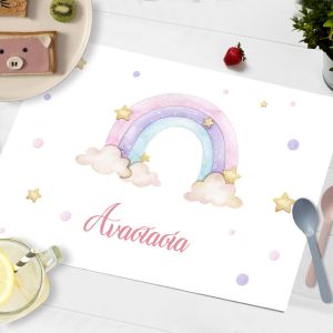 Placemat, Rainbow painted with clouds, personalized