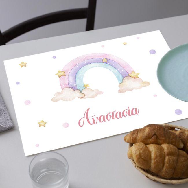 Placemat, Rainbow painted with clouds, personalized