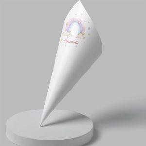 Paper candy cones Rainbow painted with clouds, personalized