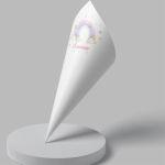 Paper candy cones Rainbow painted with clouds, personalized