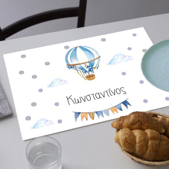 Placemat, Watercolor balloon with name, blue