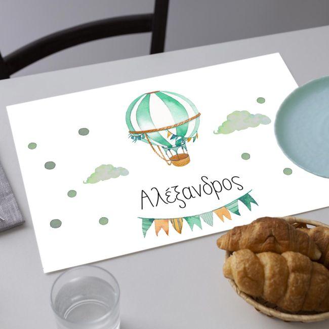Placemat, Watercolor balloon with name, green