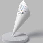 Paper candy cones Watercolor balloon with name, blue