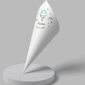 Paper candy cones Watercolor balloon with name, green