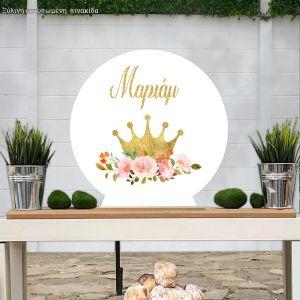 Wooden printed sign, Crown and roses