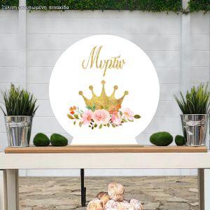 Wooden printed sign, Crown and roses 2