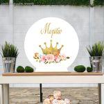 Wooden printed sign, Crown and roses