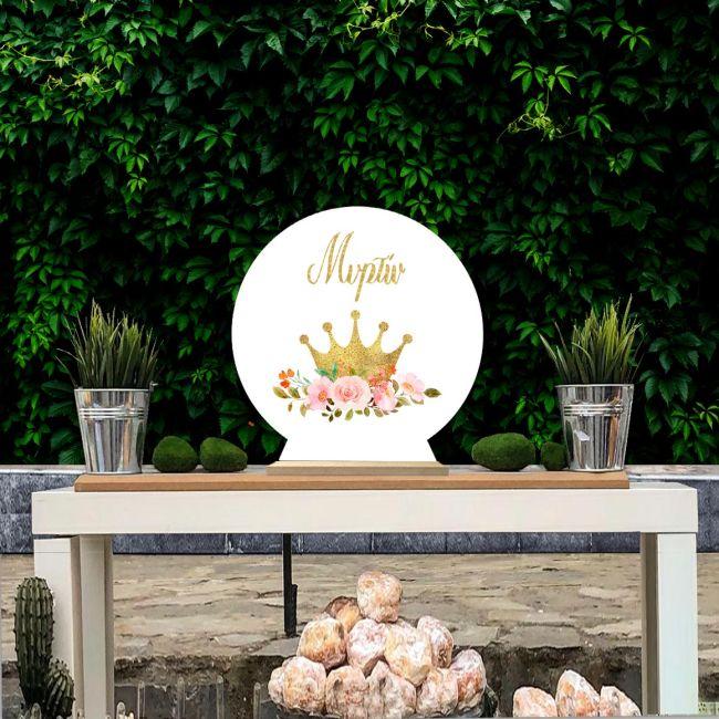 Wooden printed sign, Crown and roses