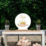 Wooden printed sign, Crown and roses