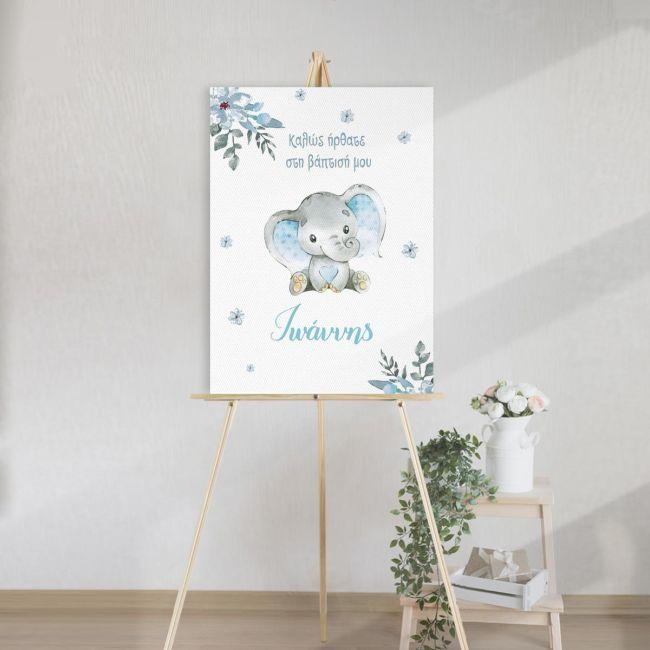 Canvas print welcome to my baptism,Elephantwatercolor flowers