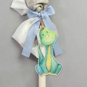Wooden printed figure for baptism candle, Cute dino watercolor 2