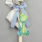 Wooden printed figure for baptism candle, Cute dino watercolor